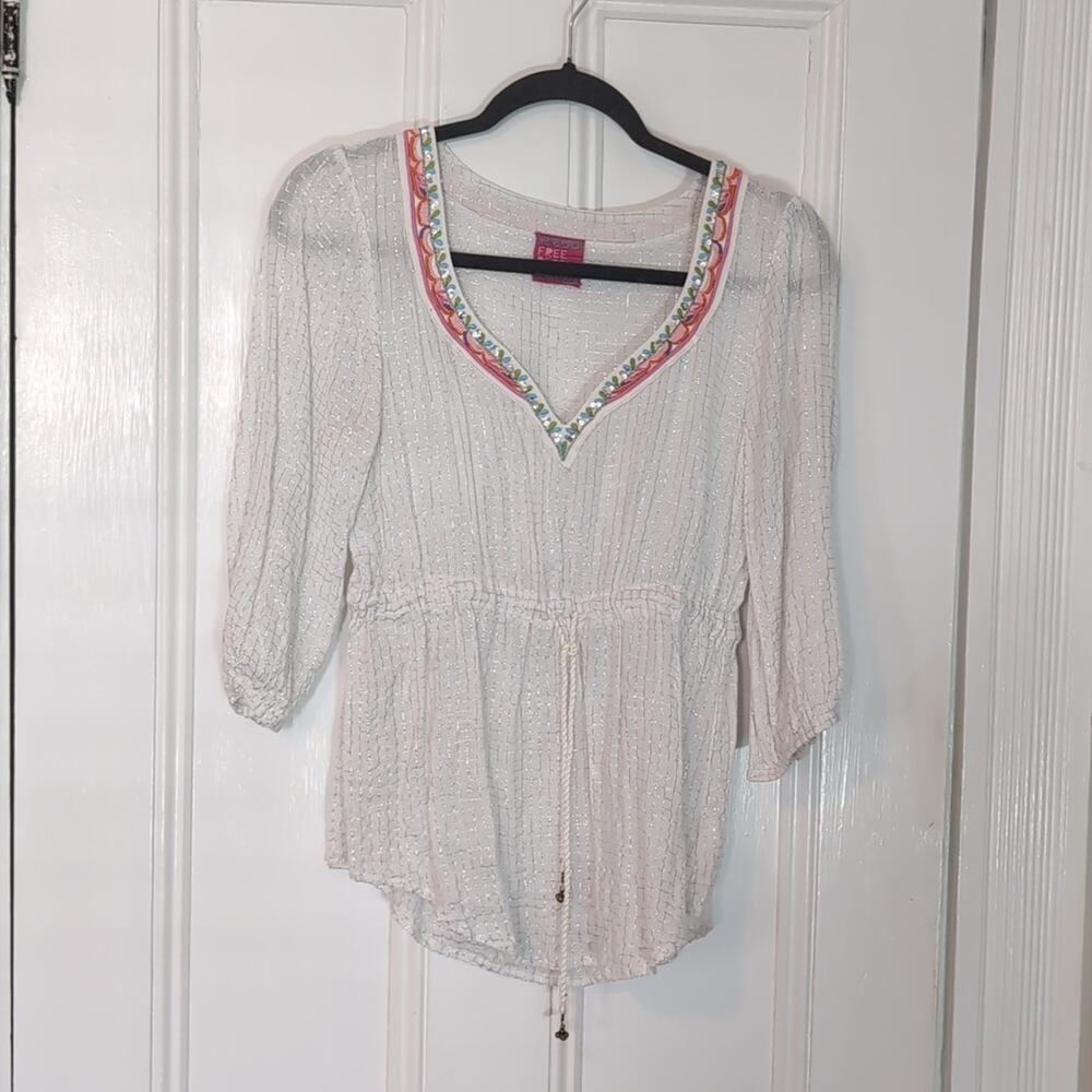 Vintage Free People Shimmery Lurex Gingham Tunic Blouse